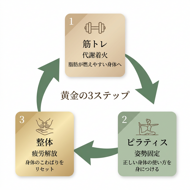黄金の3ステップ（筋トレ・ピラティス・整体）